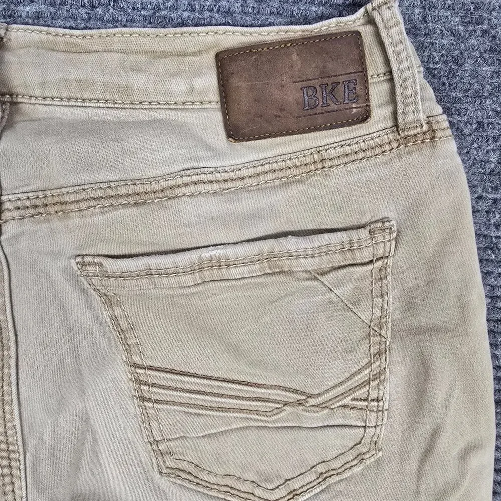 BKE Jake Straight Jeans Mens 33L Measure 32x32 Tan Khaki Straight Leg Buckle